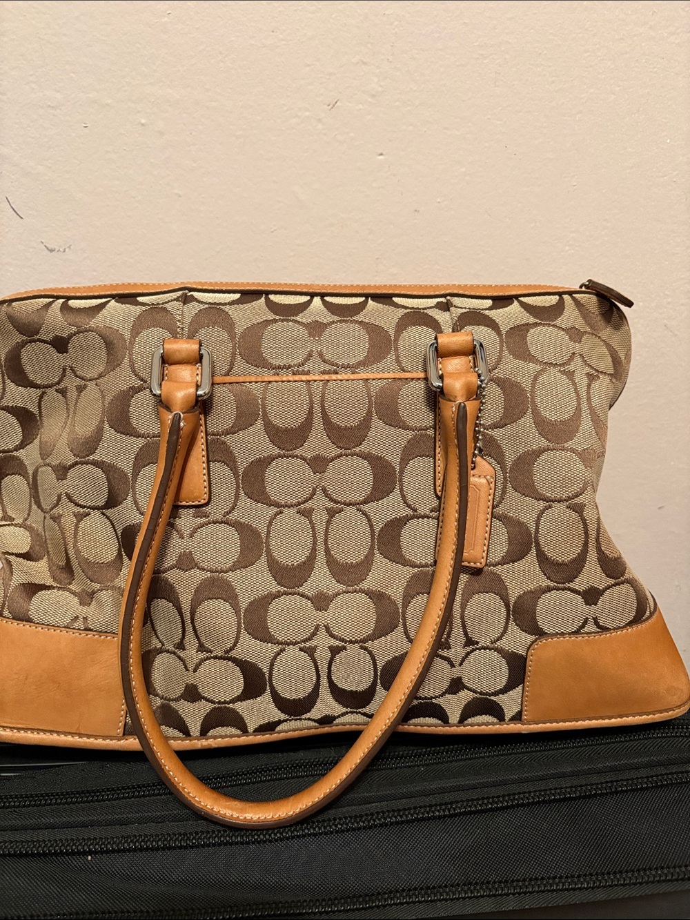 Coach Brown/Tan Signature Canvas Shoulder Tote